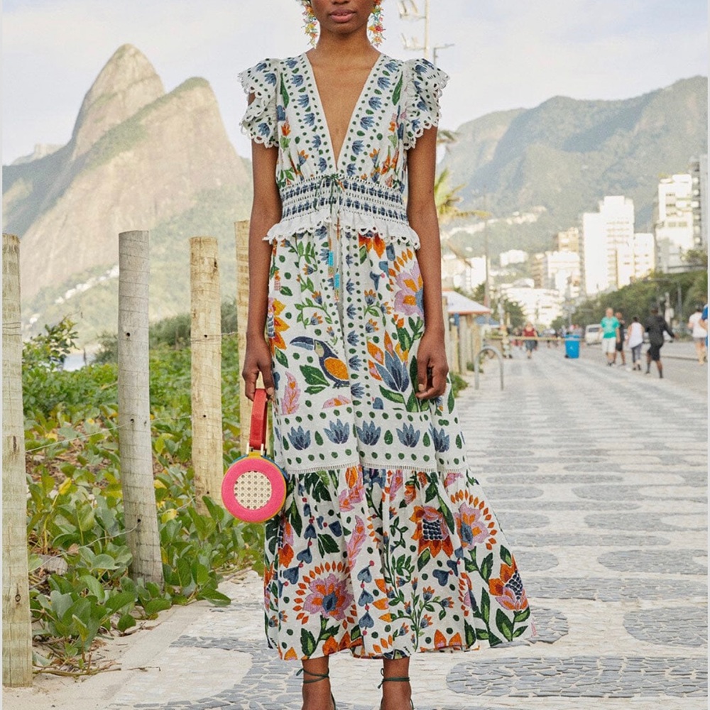 Farm Rio White Summer Garden Maxi Dress size Large (6/8/10) NWT in box